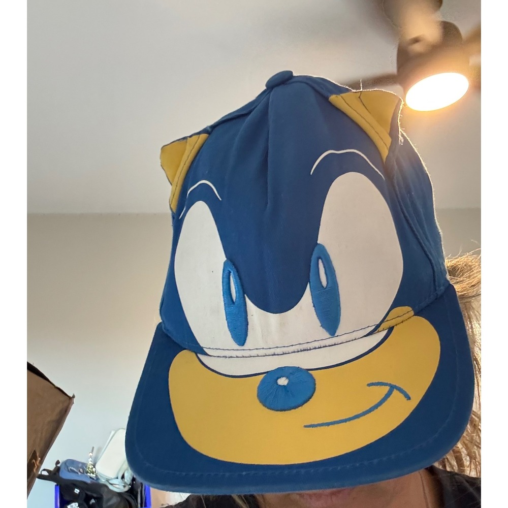 Sonic The Hedgehog Blue Snapback Hat Character Face with Ears Sega Baseball Cap